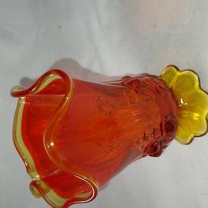 Vintage Orange Yellow Glass Pedestal Candy Dish Vase